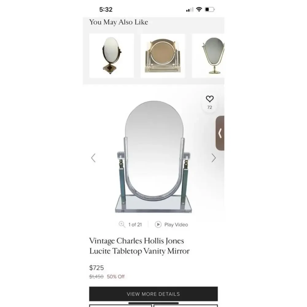Vintage Charles Hollis Jones Lucite Tabletop Vanity Mirror